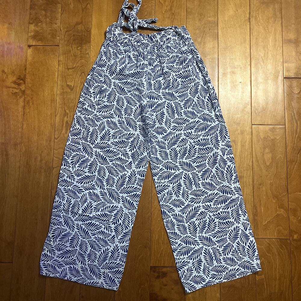 Midnight Sky Linen Blend Wide Leg Pants S Blue High Waist Coastal Boho Resort - Picture 8 of 10